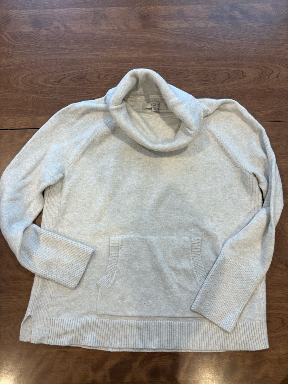 LOFT Light Gray Turtleneck Knit Sweater with Front Pocket size Large